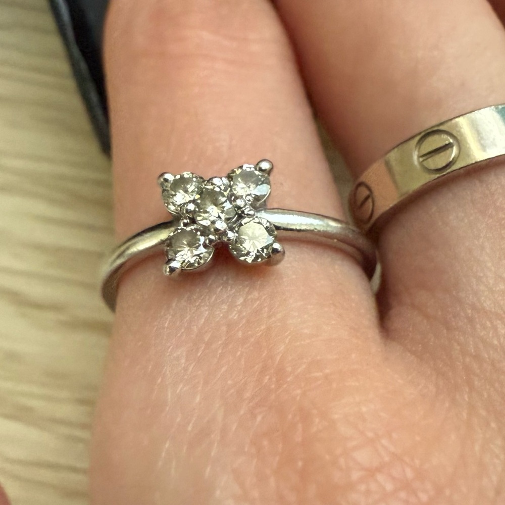 Platinum Natural Diamond Flower Cluster Ring 0.40ctw Pt900 Size 5 3/4 - Picture 8 of 12
